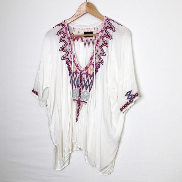 Johnnie Was Biya boHo embroidered tie front tunic top - Picture 7 of 15